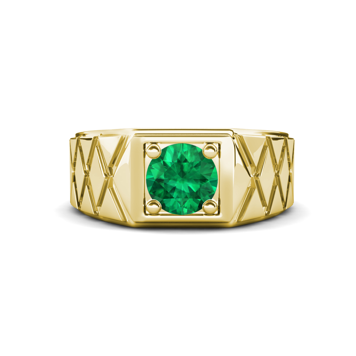 Jabari 0.80 ct Emerald (6.00 mm) Criss Cross Design Shank Solitaire Men Band (9.5 mm) 
